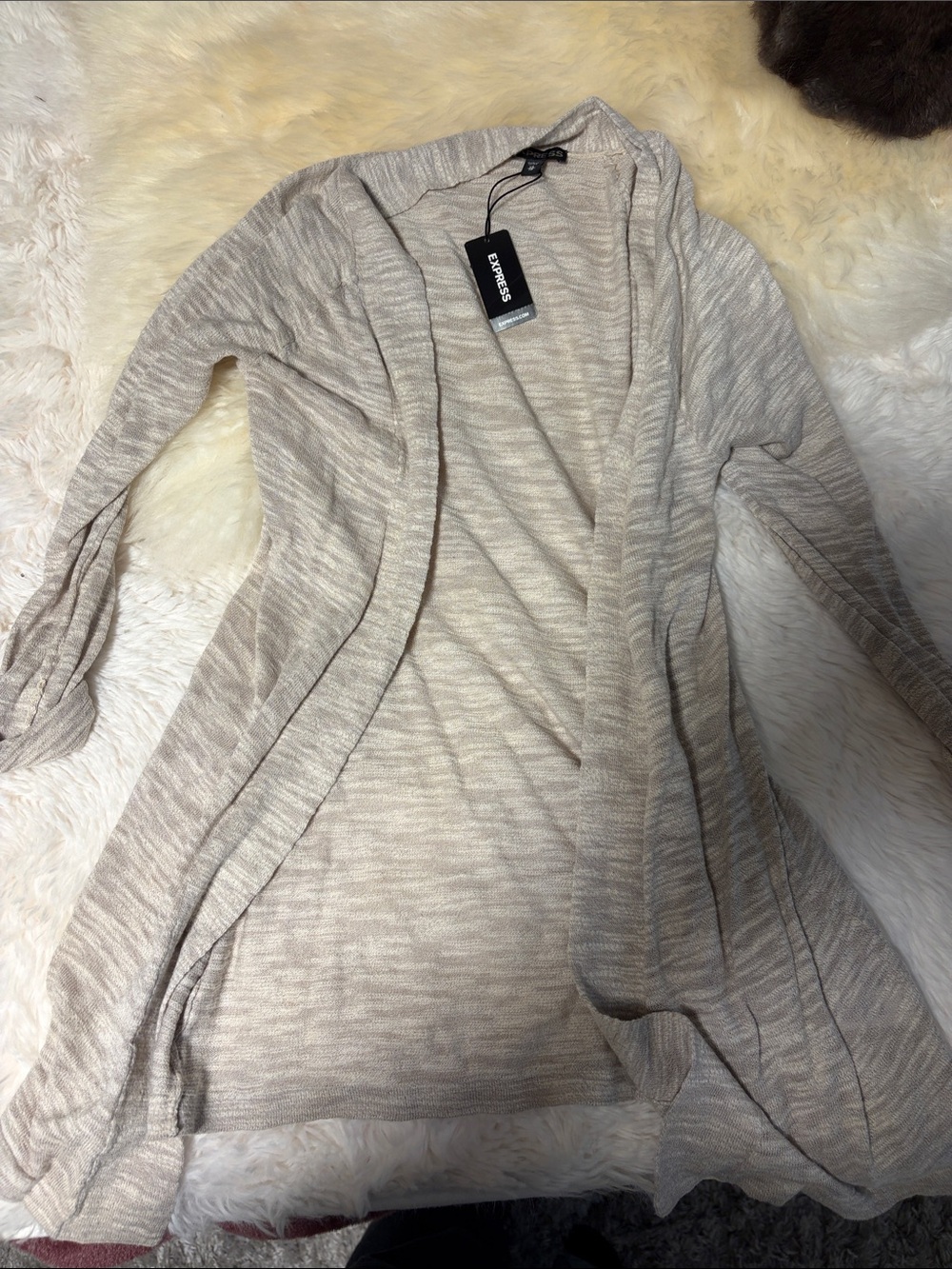 Express Light Beige Marled Open-Front Cardigan